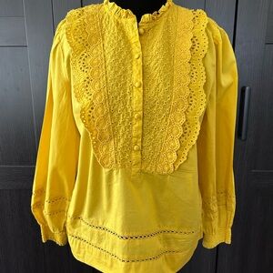 J. Crew Sunflower Yellow Lace Bib Blouse